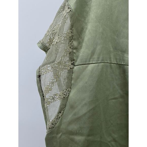AW. BRIDAL Women's Green Satin Button-Up Short Lace Sleeve Pajama Top SZ M - Picture 6 of 11